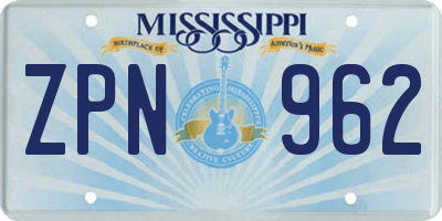 MS license plate ZPN962