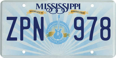 MS license plate ZPN978