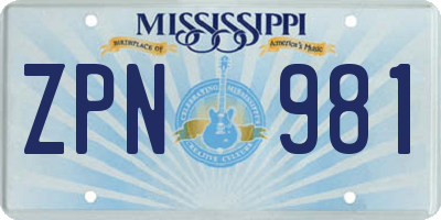 MS license plate ZPN981