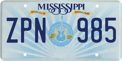 MS license plate ZPN985