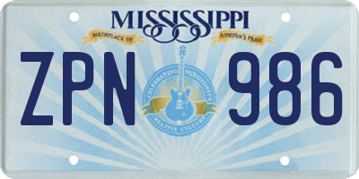 MS license plate ZPN986