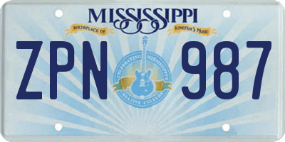MS license plate ZPN987