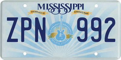 MS license plate ZPN992