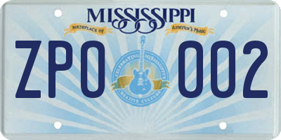 MS license plate ZPO002