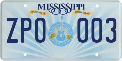 MS license plate ZPO003