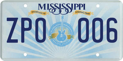 MS license plate ZPO006