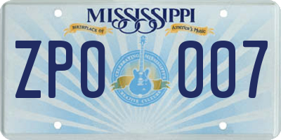 MS license plate ZPO007