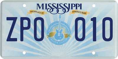 MS license plate ZPO010
