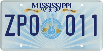 MS license plate ZPO011