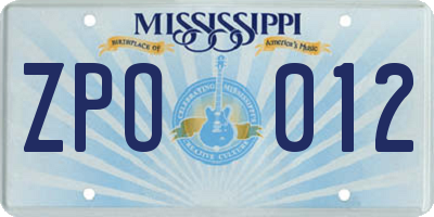 MS license plate ZPO012