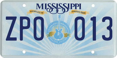 MS license plate ZPO013