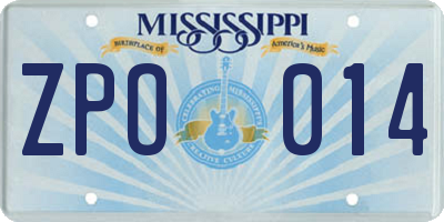 MS license plate ZPO014