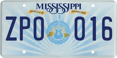 MS license plate ZPO016