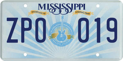 MS license plate ZPO019