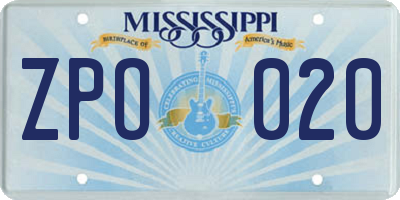 MS license plate ZPO020