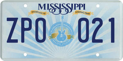 MS license plate ZPO021