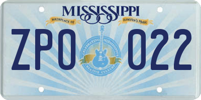 MS license plate ZPO022