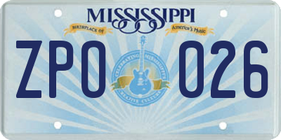 MS license plate ZPO026