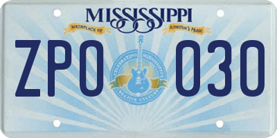 MS license plate ZPO030