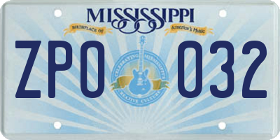 MS license plate ZPO032