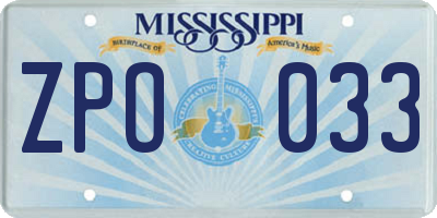 MS license plate ZPO033