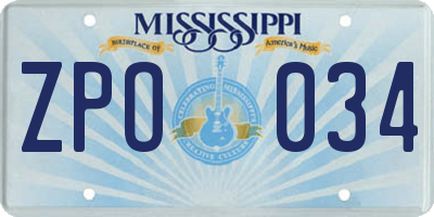 MS license plate ZPO034