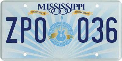 MS license plate ZPO036