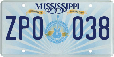 MS license plate ZPO038