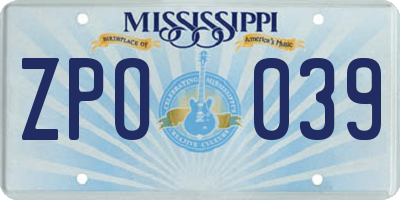 MS license plate ZPO039