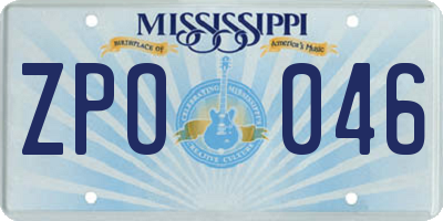 MS license plate ZPO046