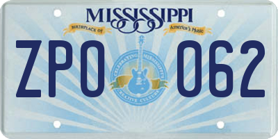 MS license plate ZPO062