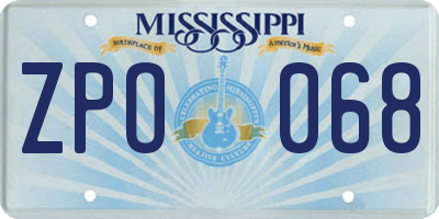 MS license plate ZPO068