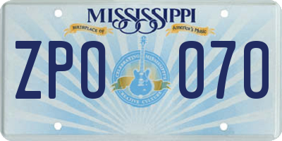 MS license plate ZPO070