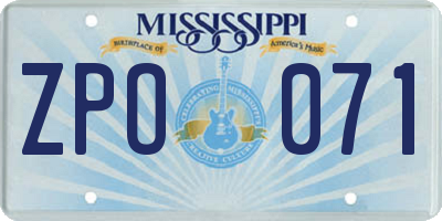MS license plate ZPO071