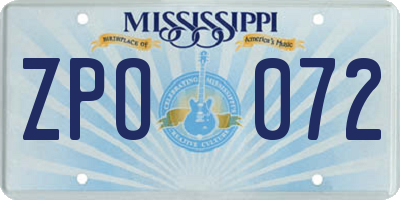 MS license plate ZPO072