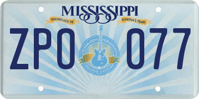 MS license plate ZPO077