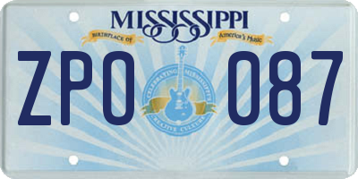 MS license plate ZPO087