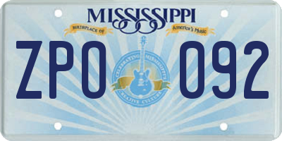 MS license plate ZPO092