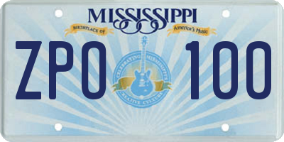 MS license plate ZPO100