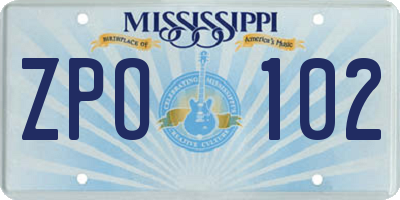 MS license plate ZPO102