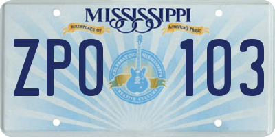 MS license plate ZPO103