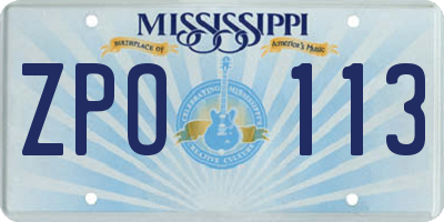 MS license plate ZPO113
