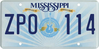 MS license plate ZPO114