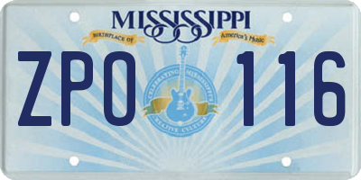 MS license plate ZPO116