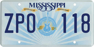 MS license plate ZPO118
