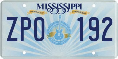 MS license plate ZPO192