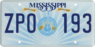 MS license plate ZPO193