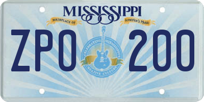 MS license plate ZPO200
