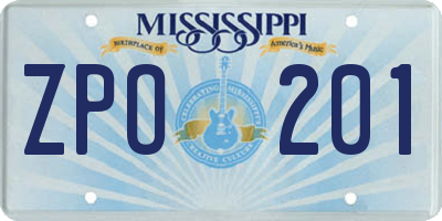 MS license plate ZPO201