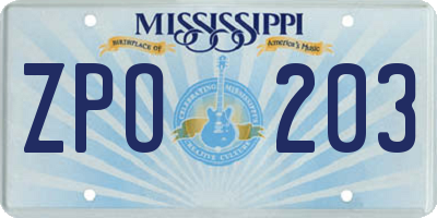 MS license plate ZPO203